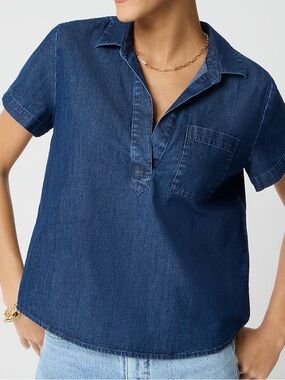✨NWT J. Crew Dark Blue Denim Short-Sleeve Polo Tunic XXS